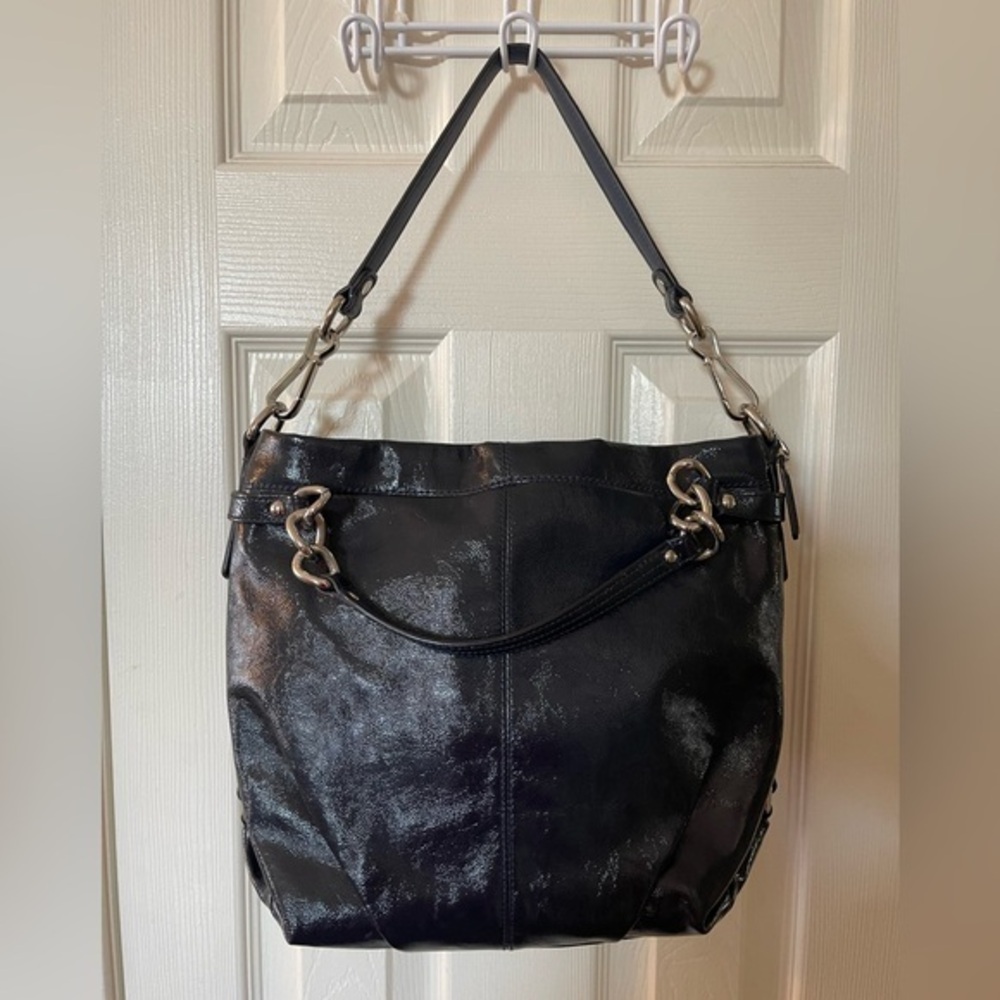 Coach Navy Blue Patent Leather “Brooke” Hobo Handbag